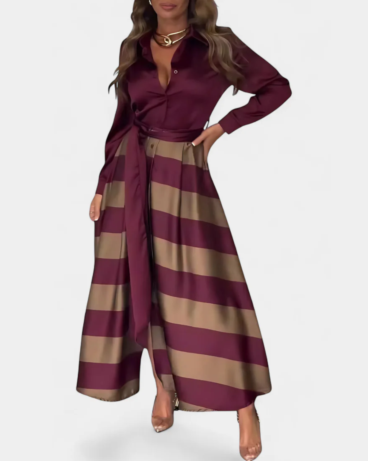 NESSIA™ | VESTIDO CAMISERO A RAYAS CON CINTURÓN