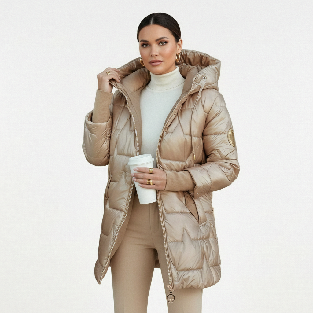 Lina | Chaqueta acolchada larga y cálida con capucha amplia